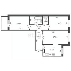 3-к квартира, вторичка, 61м2, 7/10 этаж