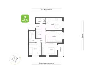 3-к квартира, вторичка, 69м2, 6/16 этаж