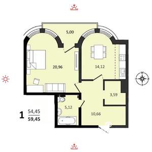 1-к квартира, вторичка, 59м2, 3/25 этаж
