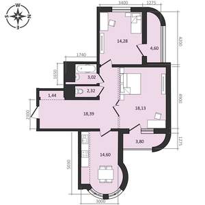 3-к квартира, строящийся дом, 80м2, 22/25 этаж