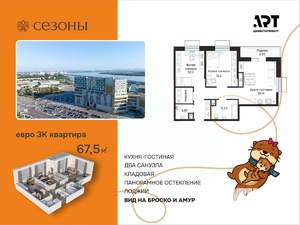 3-к квартира, вторичка, 68м2, 12/23 этаж