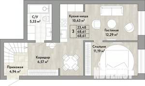3-к квартира, вторичка, 69м2, 1/22 этаж