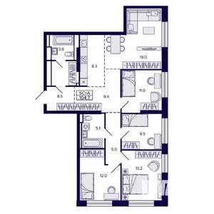 5-к квартира, строящийся дом, 105м2, 22/22 этаж
