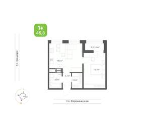 1-к квартира, вторичка, 46м2, 3/9 этаж