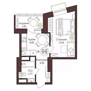 1-к квартира, вторичка, 31м2, 5/23 этаж