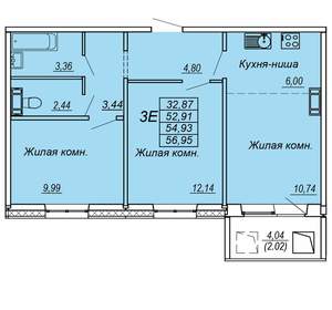 3-к квартира, вторичка, 55м2, 9/10 этаж