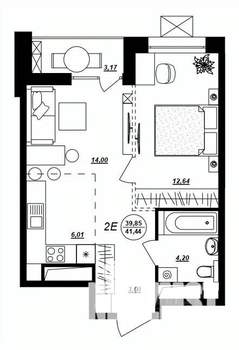 2-к квартира, строящийся дом, 41м2, 6/17 этаж