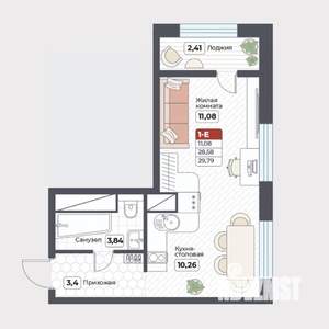 1-к квартира, строящийся дом, 30м2, 17/19 этаж