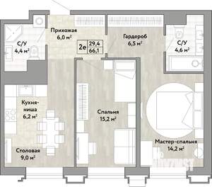 2-к квартира, вторичка, 66м2, 8/21 этаж