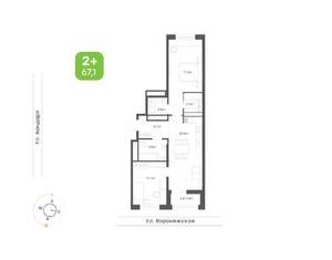 2-к квартира, вторичка, 67м2, 6/16 этаж
