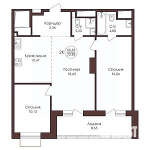 2-к квартира, вторичка, 71м2, 17/23 этаж