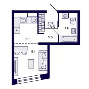 1-к квартира, вторичка, 29м2, 16/30 этаж