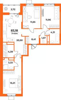 3-к квартира, вторичка, 83м2, 9/10 этаж