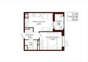 1-к квартира, вторичка, 34м2, 2/19 этаж