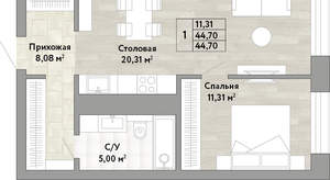 1-к квартира, вторичка, 45м2, 16/22 этаж
