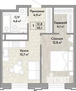 1-к квартира, вторичка, 40м2, 10/21 этаж