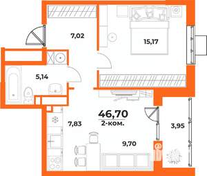 2-к квартира, вторичка, 47м2, 7/10 этаж