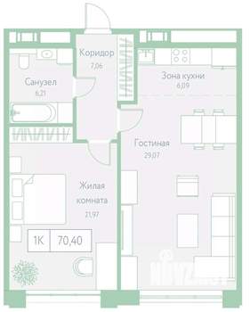 1-к квартира, вторичка, 70м2, 14/22 этаж