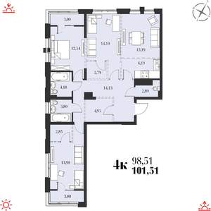 4-к квартира, строящийся дом, 102м2, 3/19 этаж