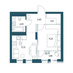 1-к квартира, вторичка, 38м2, 16/17 этаж