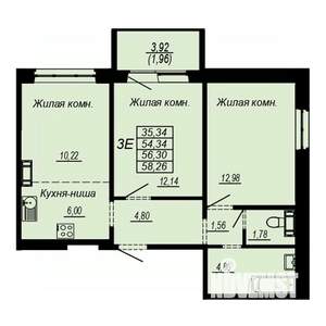 3-к квартира, строящийся дом, 56м2, 8/10 этаж