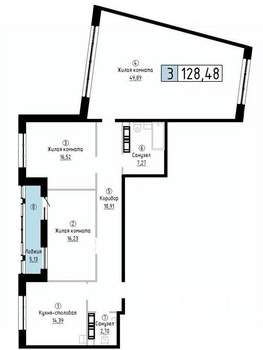 3-к квартира, вторичка, 128м2, 6/20 этаж