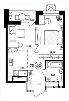 2-к квартира, строящийся дом, 41м2, 11/17 этаж