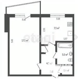 1-к квартира, вторичка, 33м2, 7/9 этаж
