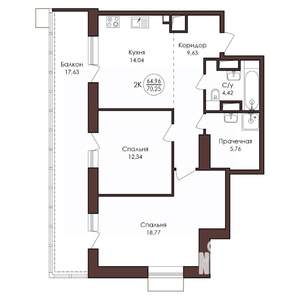 2-к квартира, вторичка, 70м2, 11/23 этаж