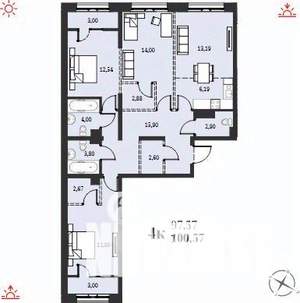 4-к квартира, строящийся дом, 101м2, 2/19 этаж