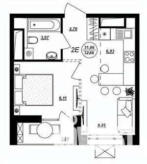 2-к квартира, строящийся дом, 33м2, 6/17 этаж