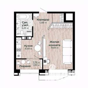 1-к квартира, вторичка, 41м2, 8/15 этаж