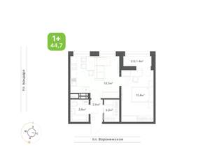 1-к квартира, вторичка, 45м2, 5/9 этаж