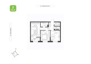 2-к квартира, вторичка, 55м2, 13/16 этаж