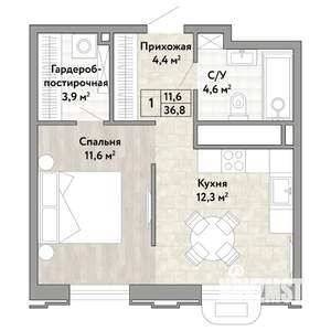 1-к квартира, строящийся дом, 37м2, 17/21 этаж