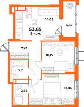 2-к квартира, вторичка, 54м2, 2/10 этаж