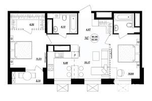 3-к квартира, строящийся дом, 63м2, 10/17 этаж