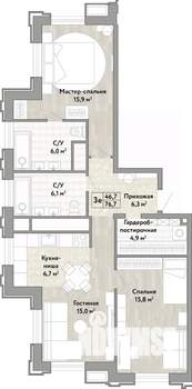 3-к квартира, вторичка, 77м2, 3/21 этаж