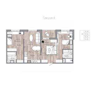 3-к квартира, строящийся дом, 72м2, 2/6 этаж