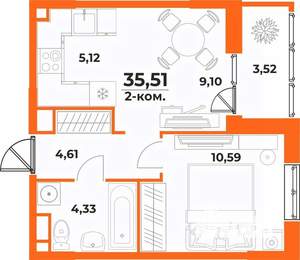 2-к квартира, вторичка, 36м2, 4/10 этаж