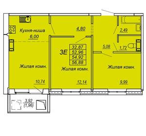 3-к квартира, вторичка, 55м2, 8/10 этаж