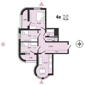4-к квартира, вторичка, 74м2, 25/25 этаж