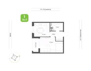 1-к квартира, вторичка, 37м2, 7/9 этаж