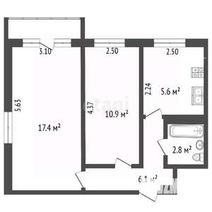2-к квартира, вторичка, 43м2, 5/5 этаж