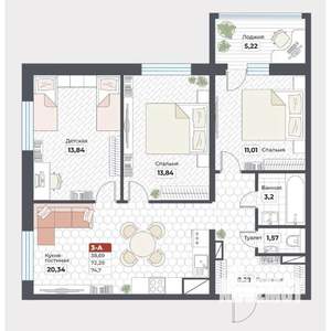 3-к квартира, вторичка, 75м2, 11/19 этаж