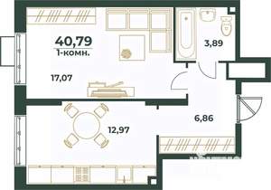 1-к квартира, вторичка, 41м2, 24/24 этаж