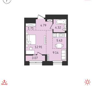 2-к квартира, вторичка, 41м2, 19/19 этаж