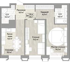 2-к квартира, вторичка, 66м2, 4/21 этаж