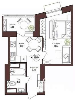 1-к квартира, вторичка, 31м2, 4/23 этаж