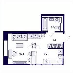 1-к квартира, строящийся дом, 31м2, 7/30 этаж